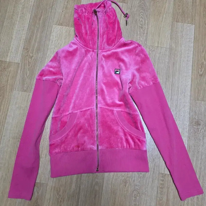 [BUNJANG] FILA Pink Velvet Hooded Zip-Up Tracksuit Set / FILA 핑크 벨벳 후드 집업 세트
