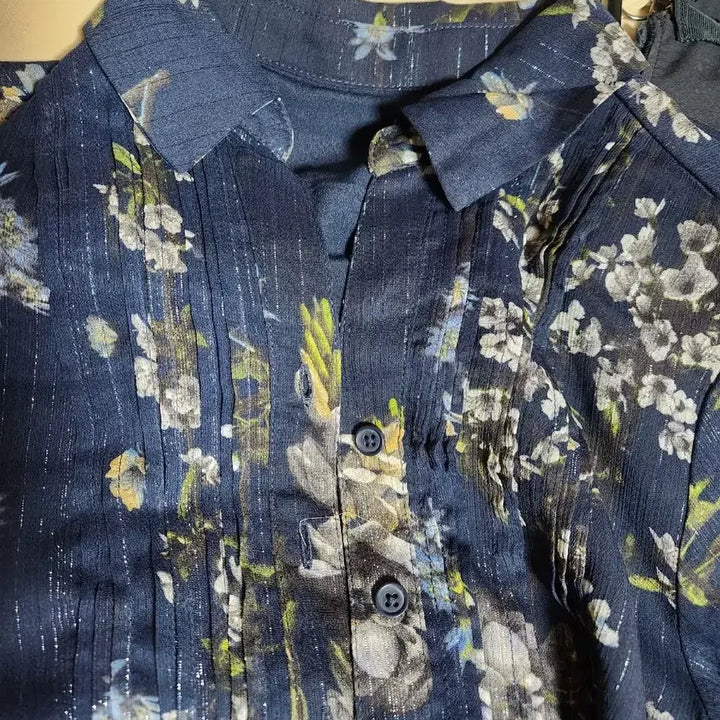 [BUNJANG] Flamingo Flower Long Shirt Dress Navy / 플라밍고 플라워 롱 셔츠 원피스 네이비