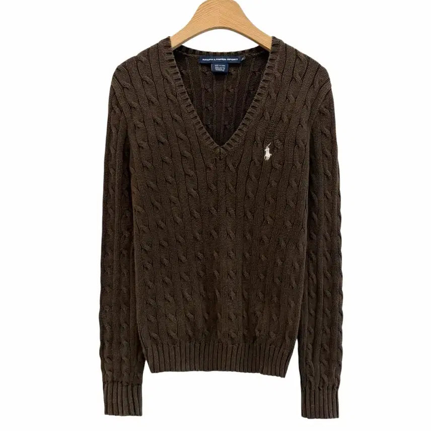 [BUNJANG] Polo Ralph Lauren Brown Cable Knit V-Neck Sweater (Women&