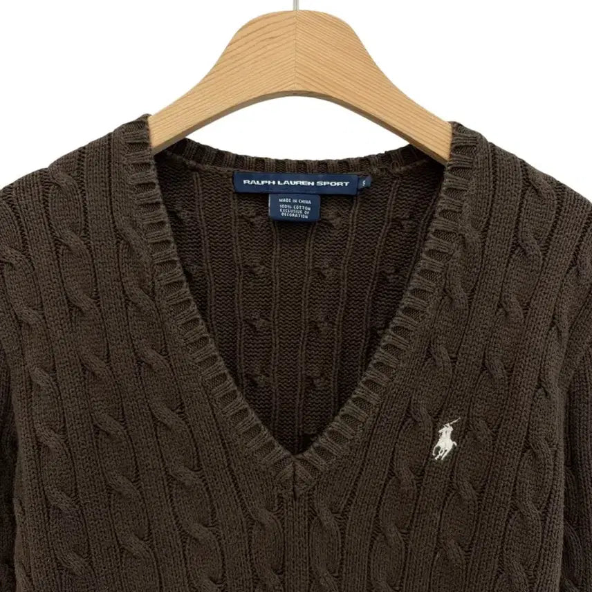 [BUNJANG] Polo Ralph Lauren Brown Cable Knit V-Neck Sweater (Women&