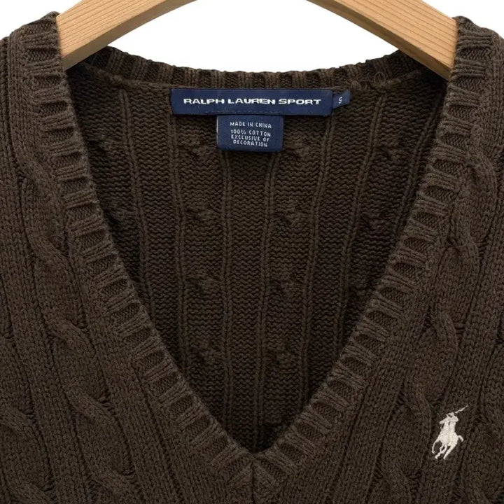 [BUNJANG] Polo Ralph Lauren Brown Cable Knit V-Neck Sweater (Women&