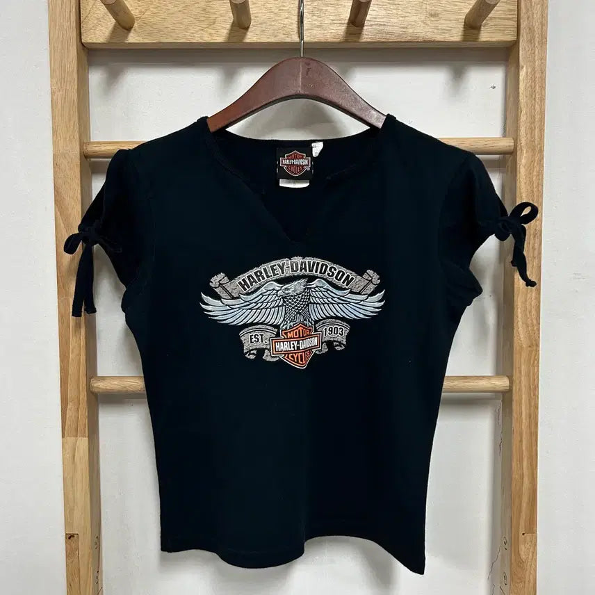 [BUNJANG] Harley-Davidson Vintage Graphic Crop T-Shirt Navy / 할리 데이비슨 빈티지 그래픽 크롭 티셔츠 네이비