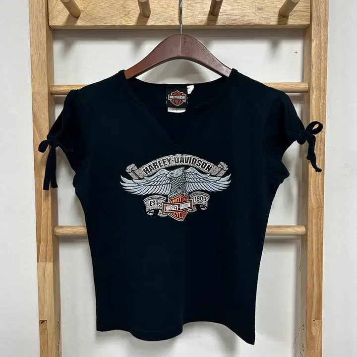 [BUNJANG] Harley-Davidson Vintage Graphic Crop T-Shirt Navy / 할리 데이비슨 빈티지 그래픽 크롭 티셔츠 네이비