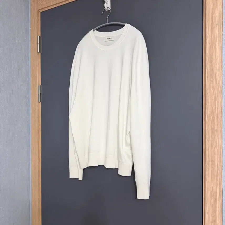 [BUNJANG] Time Homme Round Neck Long Sleeve Knit White 110 / 타임옴므 / 26ss 라운드넥 롱슬리브 니트 화이트 / 110