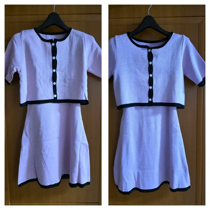 [BUNJANG] Black Trim Cami Dress &amp; Cardigan Set / (새상품) 검정 테두리 포인트 끈나시 원피스&amp;가디건 셋트..핑크빛&amp;연보라