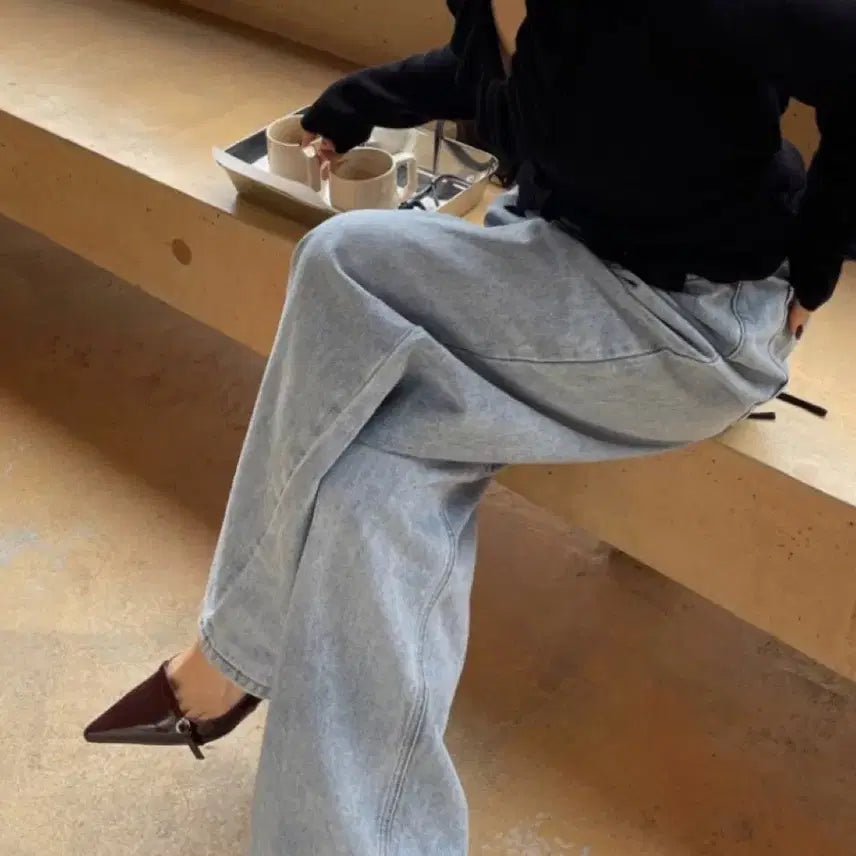 [BUNJANG] Wide Light Blue Denim Pants / 와이드연청 팬츠
