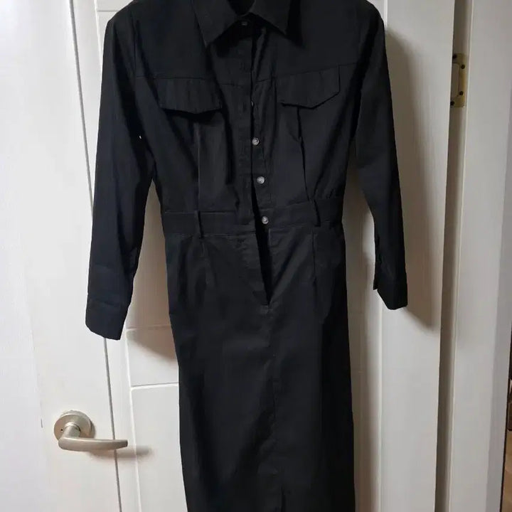 [BUNJANG] Black Shirt-Style Long Dress / 블랙 셔츠형 롱 원피스