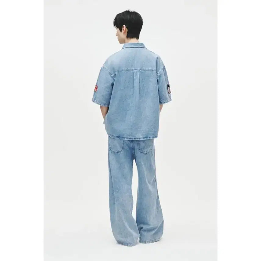 [SOLD OUT] h&amp;m kodak 아플리케 코튼 데님 셔츠 루즈핏