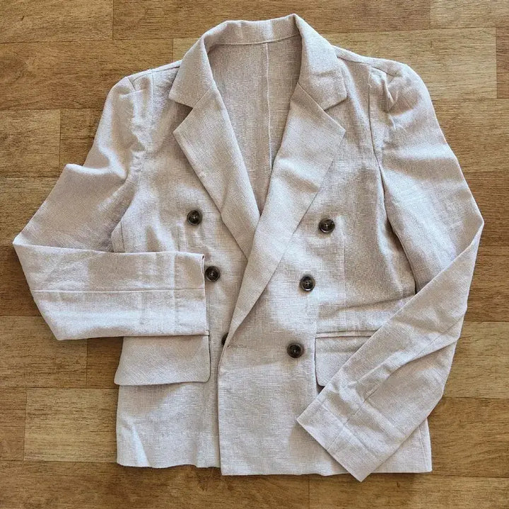[BUNJANG] Beige Linen Double-Button Jacket &amp; Skirt Set / 베이지 린넨 더블버튼 자켓,스커트 셋트