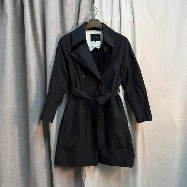 [BUNJANG] Maje Black Double Button Trench Coat Jacket / [55-66] maje 마쥬 블랙 더블 버튼 트렌치코트 자켓