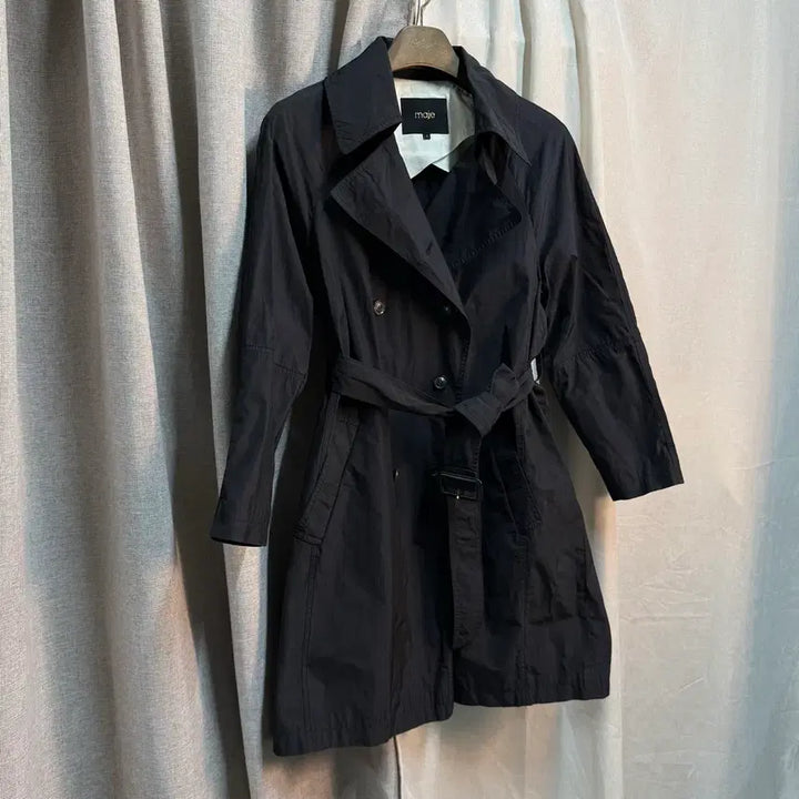 [BUNJANG] Maje Black Double Button Trench Coat Jacket / [55-66] maje 마쥬 블랙 더블 버튼 트렌치코트 자켓