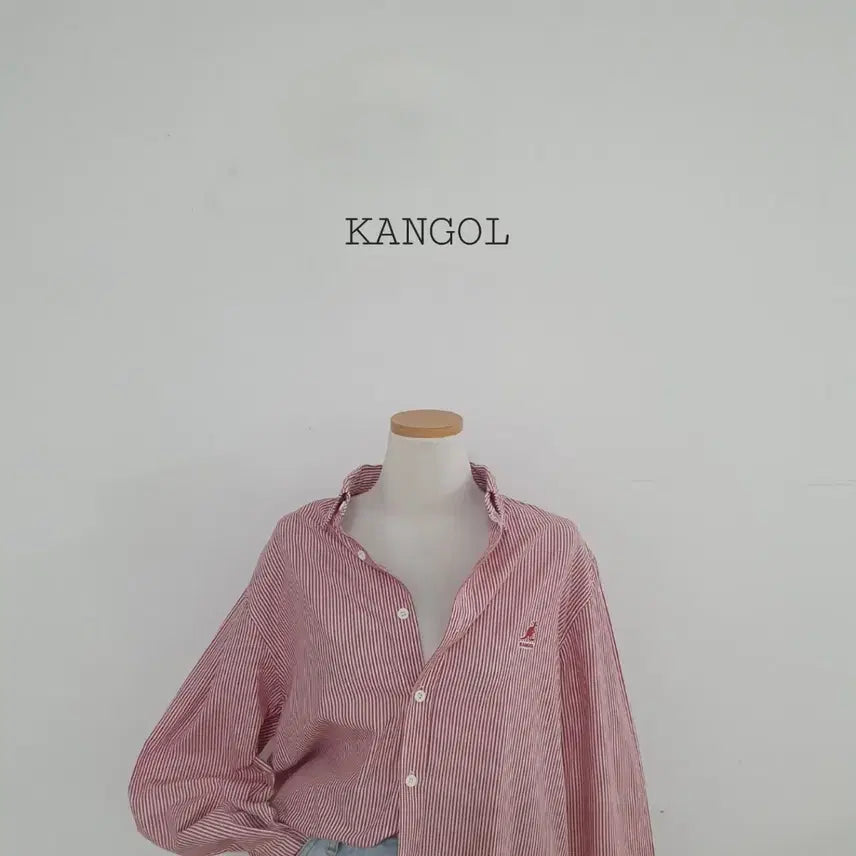 [BUNJANG] Kangol Striped Logo Cotton Shirt - Red (L) / No.26042602 캉골 스트라이프 셔츠 레드