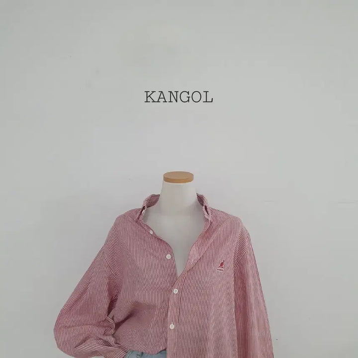[BUNJANG] Kangol Striped Logo Cotton Shirt - Red (L) / No.26042602 캉골 스트라이프 셔츠 레드