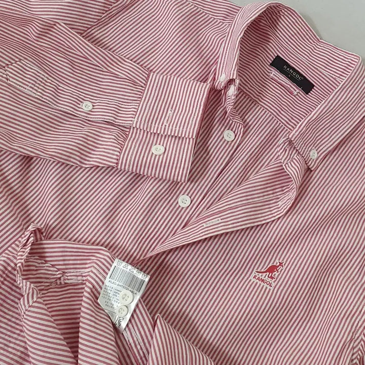 [BUNJANG] Kangol Striped Logo Cotton Shirt - Red (L) / No.26042602 캉골 스트라이프 셔츠 레드