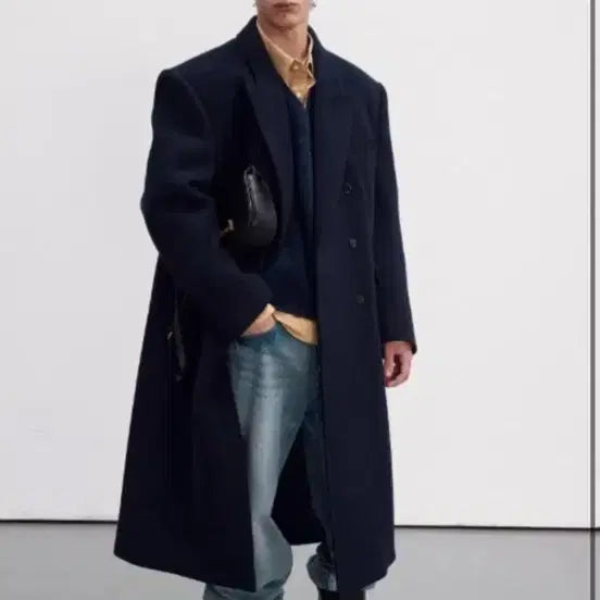 [BUNJANG] RECTO Robert Felt Double Coat Navy L / 렉토 로버펠트 더블 코트 네이비 L