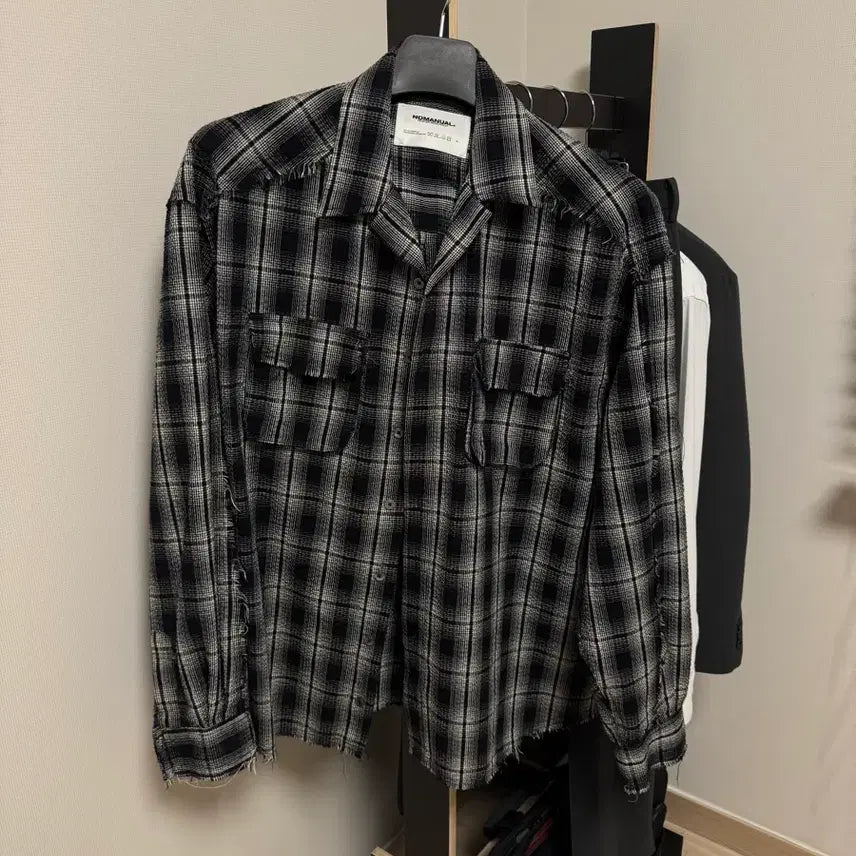 [BUNJANG] No Manual Seersucker Checkered Shirt Black M / 노메뉴얼 시어서커 체크셔츠 블랙 M