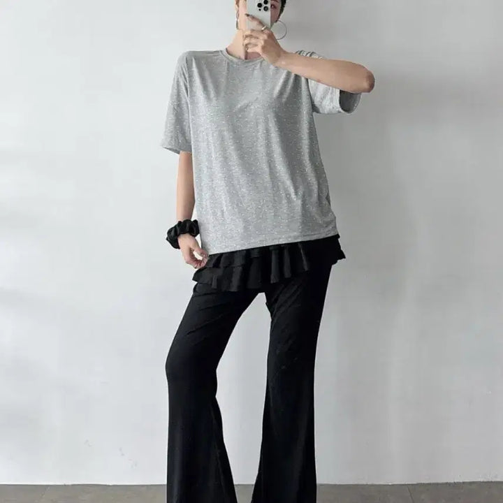 [BUNJANG] Gray Dotted Short Sleeve T-Shirt / 회색 잔 도트 반팔 티셔츠 새상품 루즈핏 55-77 빅사이즈 가능