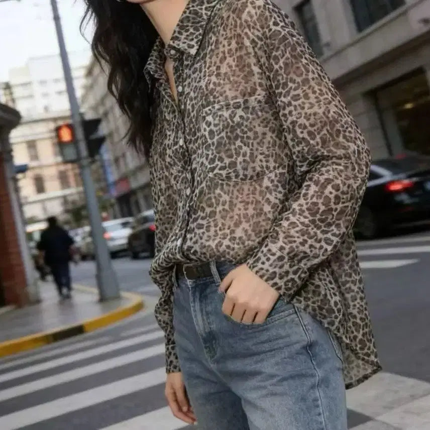 [BUNJANG] Leopard Print See-Through Shirt / 호피셔츠