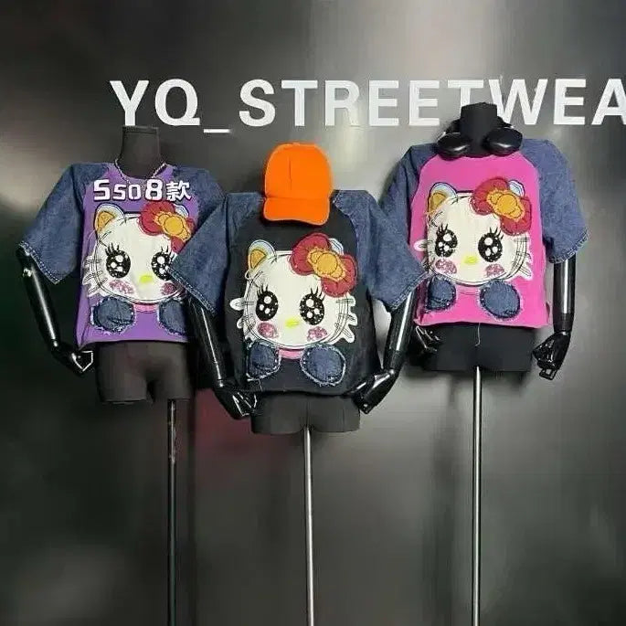 [BUNJANG] Washed Cotton Applique Character T-Shirt / 워싱 면청 아플리케 캐릭티