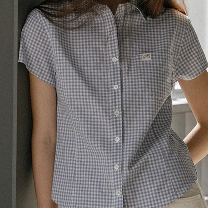 [BUNJANG] Noun:Better Gingham Check Short Sleeve Shirt (Blue) / 노운베러 깅엄체크 반팔셔츠(블루)
