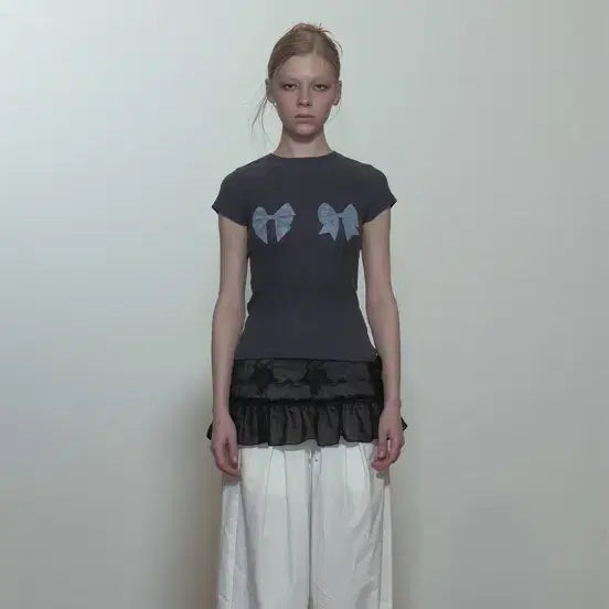 [BUNJANG] Sculptor Bow Bow Baby Tee Charcoal / 스컬프터 bow bow baby tee