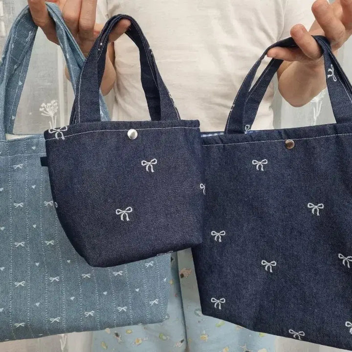 [BUNJANG] Handmade Denim Ribbon Mini Bag / 핸드메이드 데님 리본 미니 가방,미니 토트백,미니 에코백,미니 핸드백