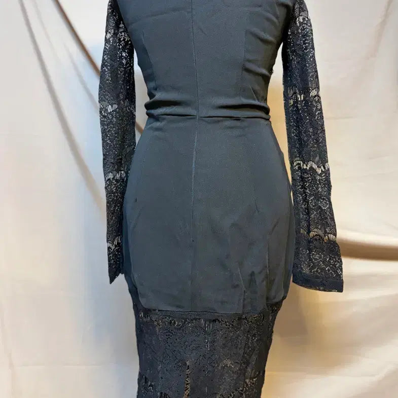 [BUNJANG] Black Lace Long Sleeve Mini Dress - Size S / 블랙 레이스 롱슬리브 미니 원피스S