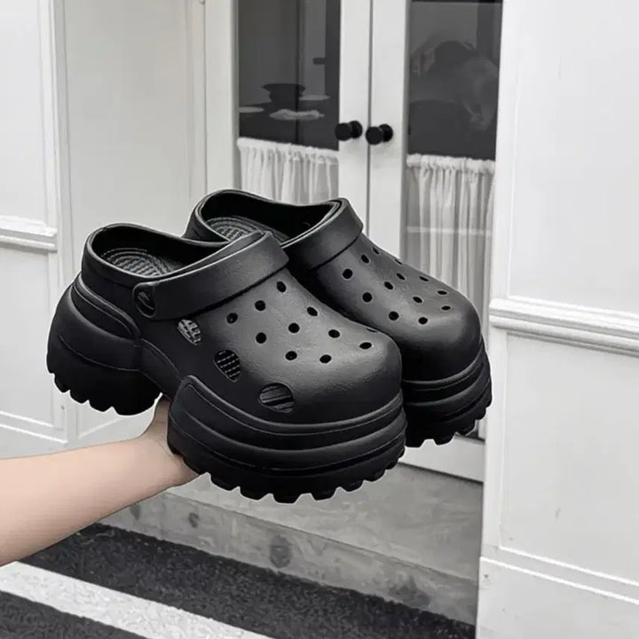 [BUNJANG] Black Platform Wedge Sandals Slippers / 블랙 통굽 플랫폼 샌들 슬리퍼