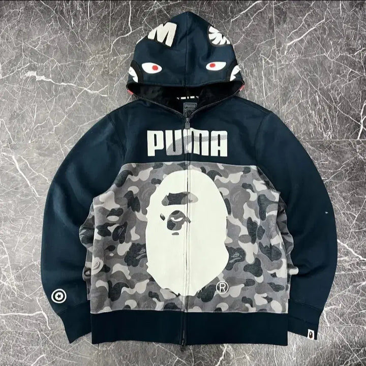 [BUNJANG] BAPE x PUMA Collaboration Camo Hoodie / 베이프 콜라보 후드집업