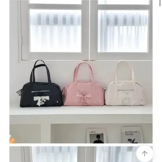 [BUNJANG] Girlish Ribbon Shoulder Bag / Gym Bag - Ivory / 걸리쉬 리본 숄더백 짐백 아이보리