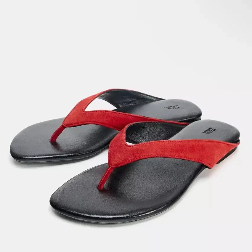[BUNJANG] Zara Goatskin Flip-Flops Red Black / 새상품) 강민경 자라 Zara 염소가죽 플립플랍 레드 블랙