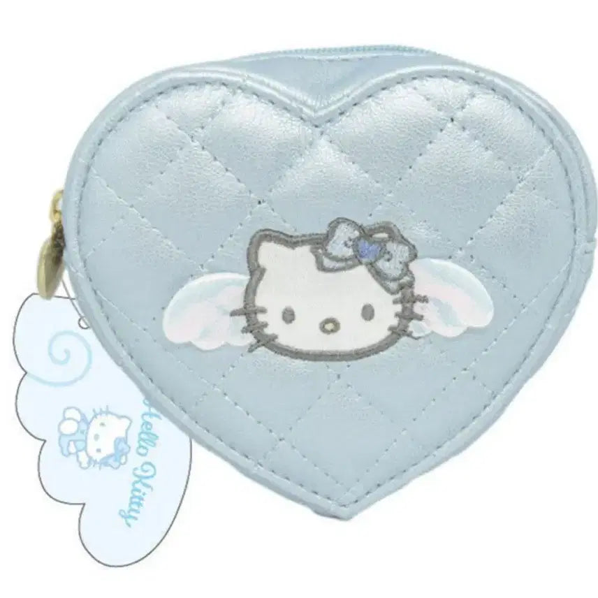 [BUNJANG] Sanrio Hello Kitty Angel Heart Quilted Mini Pouch Coin Purse / 산리오 헬로키티 엔젤 하트 동전지갑 퀄팅 미니파우치 새상품