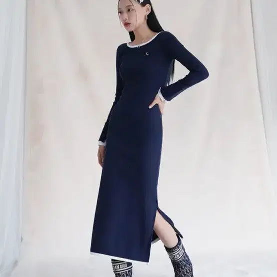 [BUNJANG] UrbanDress Navy Ribbed Knit Long Dress / (무신사) 어반드레스 네이비 롱 원피스