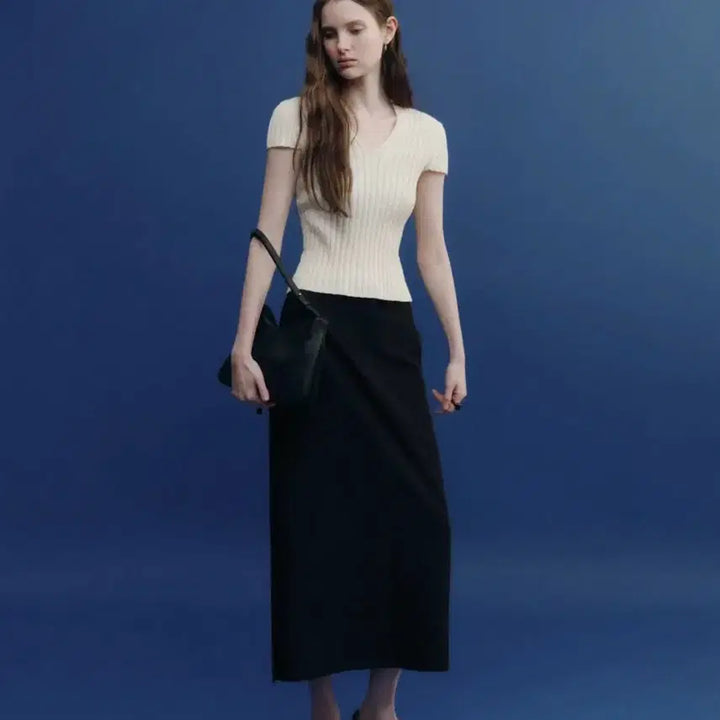 [BUNJANG] For Your Eyes Only Ribbed V-Neck Knit Cream S / 포유어아이즈온리 포유온 수리 리브드 브이넥 니트S
