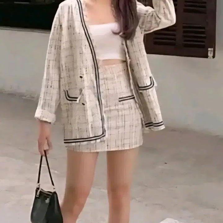 [BUNJANG] ST78 Tweed Jacket and Skirt Set / ST78 트위드자켓+스커트셋업세트(무료배송)