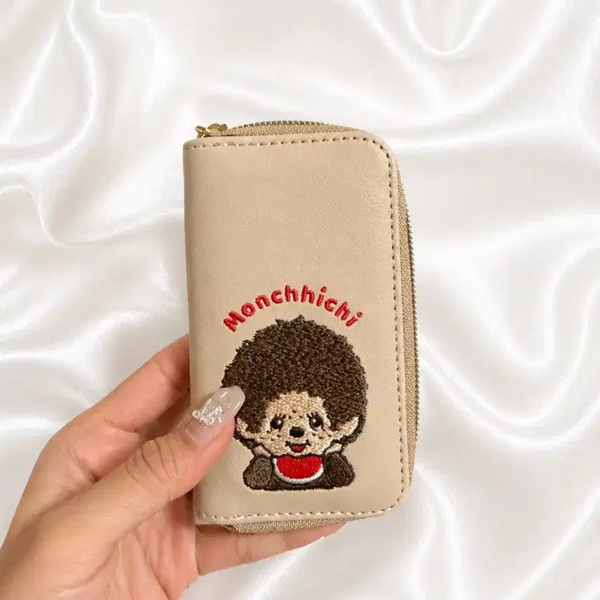 [BUNJANG] Monchhichi Embroidered Keychain Wallet Beige / 몬치치 키홀더 지갑 베이지