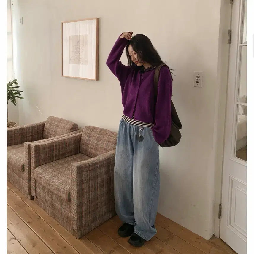 [BUNJANG] Dangdang Girl Wide Banding Washed Denim Pants (Light Blue) / 당당걸 와이드 밴딩 워싱 데님 팬츠 (연청)