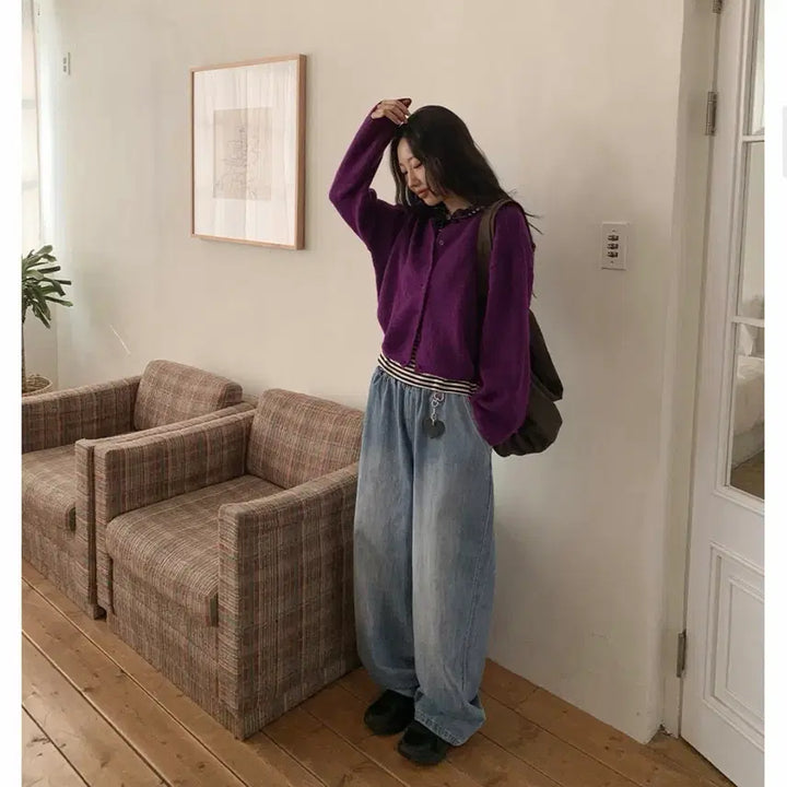 [BUNJANG] Dangdang Girl Wide Banding Washed Denim Pants (Light Blue) / 당당걸 와이드 밴딩 워싱 데님 팬츠 (연청)