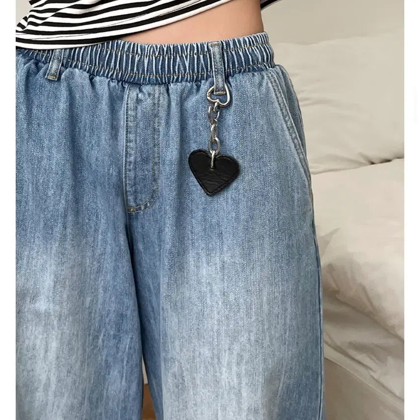 [BUNJANG] Dangdang Girl Wide Banding Washed Denim Pants (Light Blue) / 당당걸 와이드 밴딩 워싱 데님 팬츠 (연청)