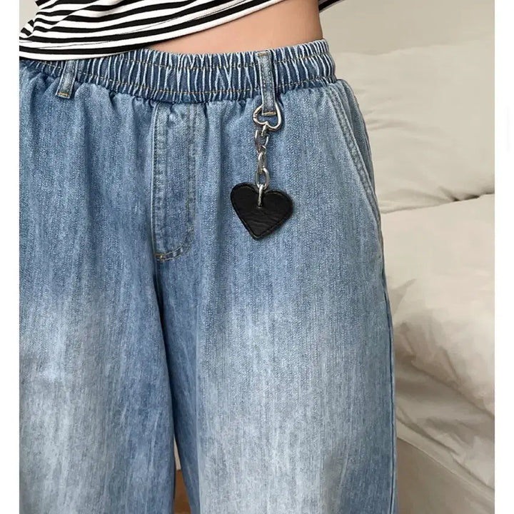 [BUNJANG] Dangdang Girl Wide Banding Washed Denim Pants (Light Blue) / 당당걸 와이드 밴딩 워싱 데님 팬츠 (연청)