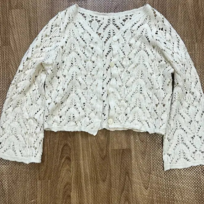 [BUNJANG] White Crochet Knit Cardigan / 화이트 크로셰 뜨개 가디건