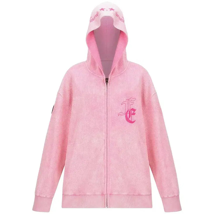 [BUNJANG] Shop Fairy Color Washing Waffle Zip-up Pink / (아일릿 원희 착용) 샵페어리 컬러 워싱 와플 집업 핑크