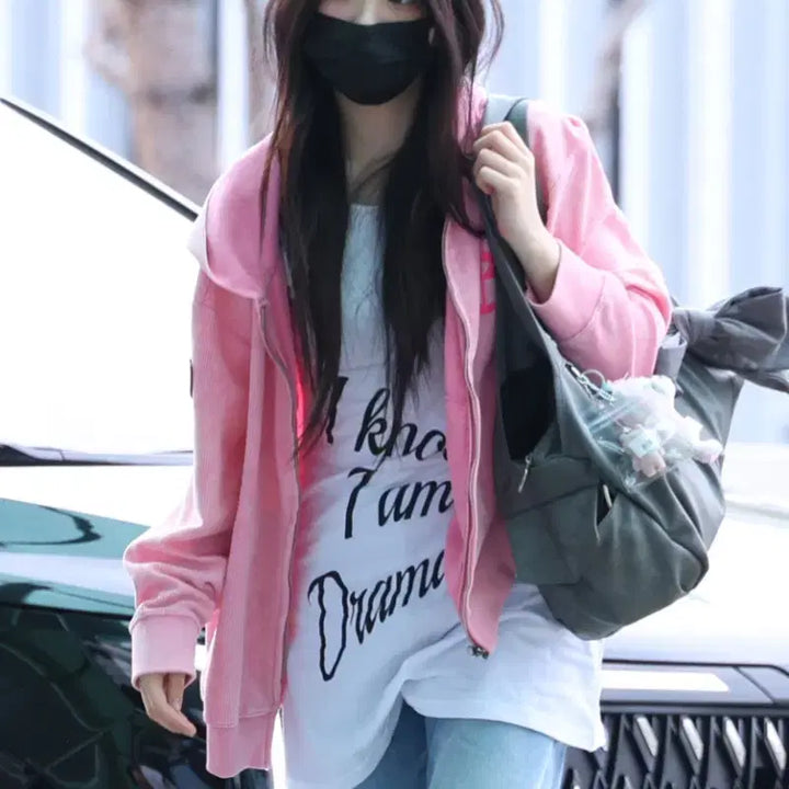 [BUNJANG] Shop Fairy Color Washing Waffle Zip-up Pink / (아일릿 원희 착용) 샵페어리 컬러 워싱 와플 집업 핑크