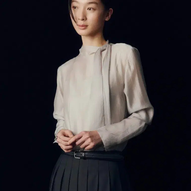 [BUNJANG] Sienne Mariee Tie Blouse Dove Gray S / 새상품 시에 마리시어 타이 블라우스 도브그레이 S