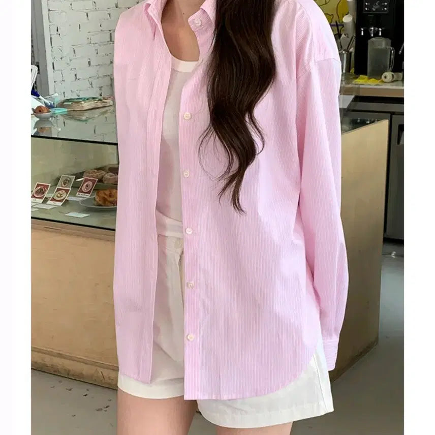 [BUNJANG] Airing Market Custom Stripe Shirt Light Pink / 아이링마켓 제작 스트라이프 셔츠 새상품
