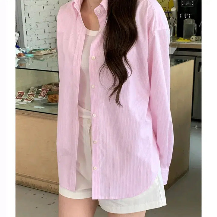 [BUNJANG] Airing Market Custom Stripe Shirt Light Pink / 아이링마켓 제작 스트라이프 셔츠 새상품