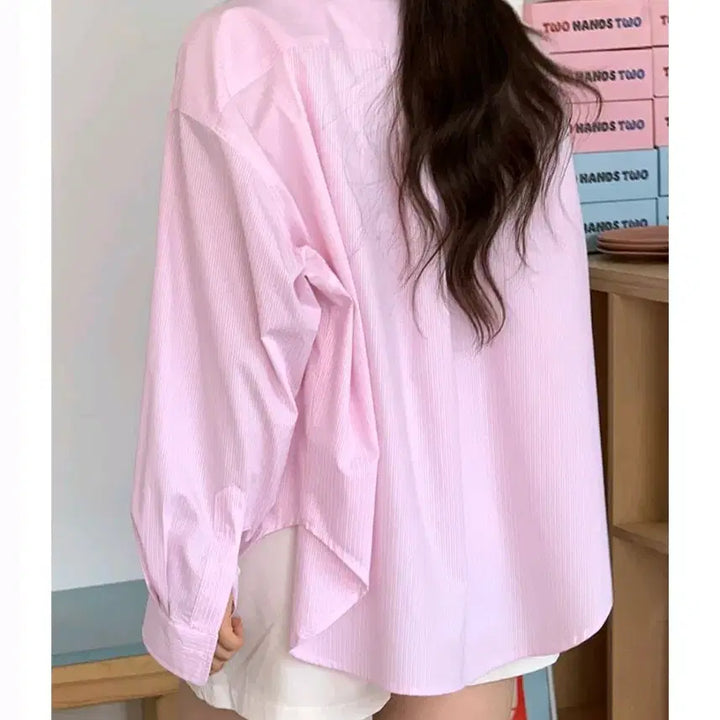 [BUNJANG] Airing Market Custom Stripe Shirt Light Pink / 아이링마켓 제작 스트라이프 셔츠 새상품