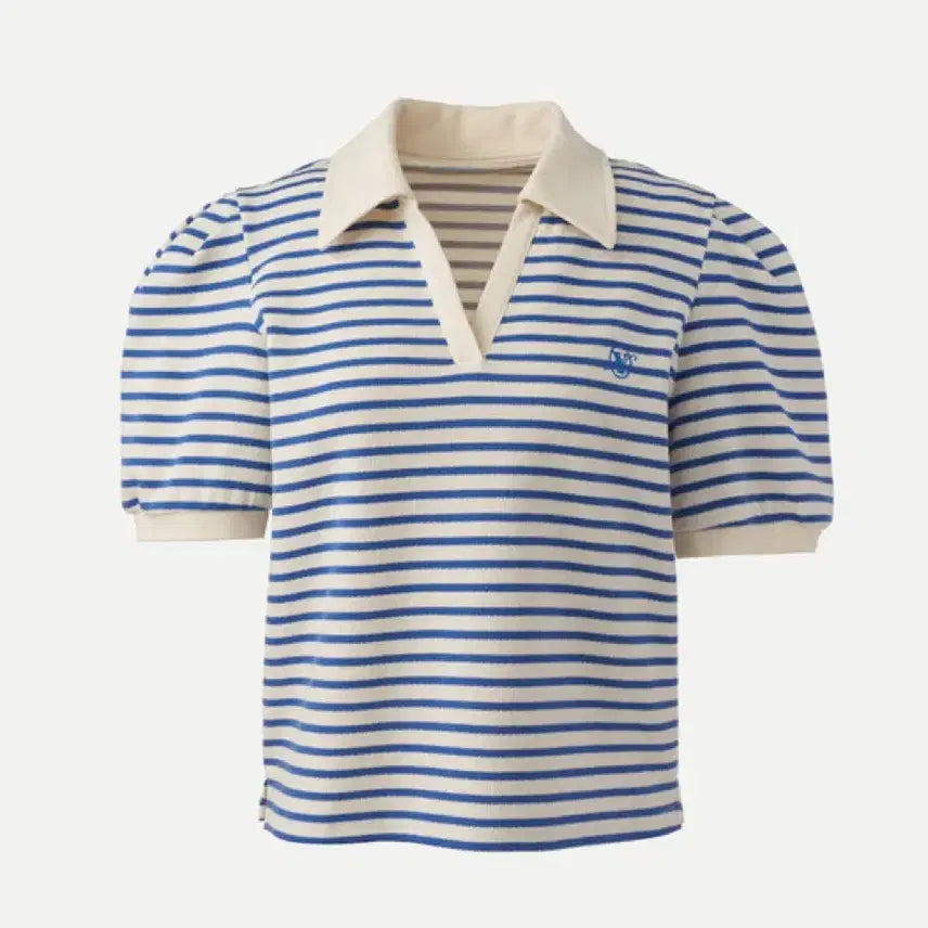 [BUNJANG] Your Name Here Blue Stripe Polo T-Shirt / 유어네임히얼 행복한 여름 카라티 블루 스트라이프