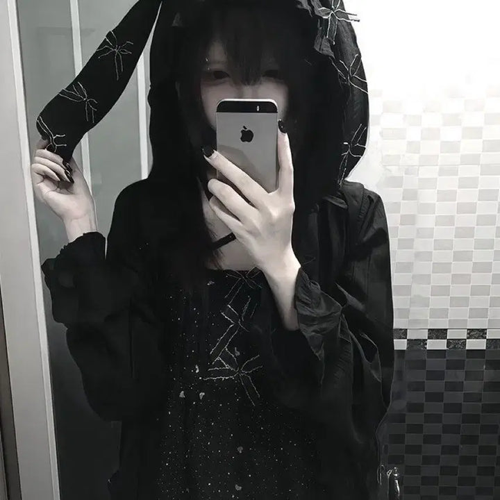 [BUNJANG] Subculture Rabbit Ear Cardigan and Dress Set / 지뢰계 서브컬처 토끼귀 가디건+원피스 세트