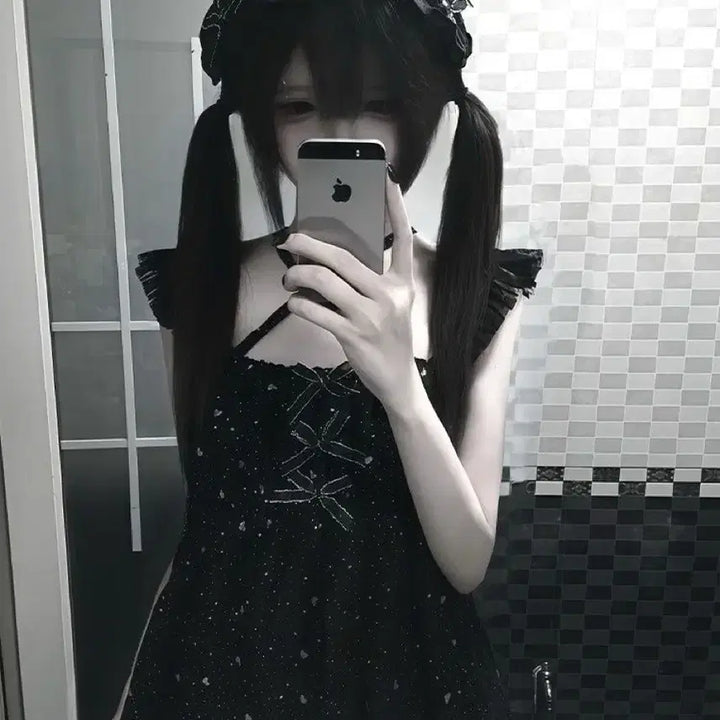 [BUNJANG] Subculture Rabbit Ear Cardigan and Dress Set / 지뢰계 서브컬처 토끼귀 가디건+원피스 세트